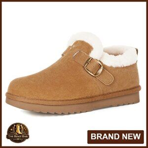 Women's Snow Boots Genuine Suede Leather Faux Fur Lining Water Resistant Non